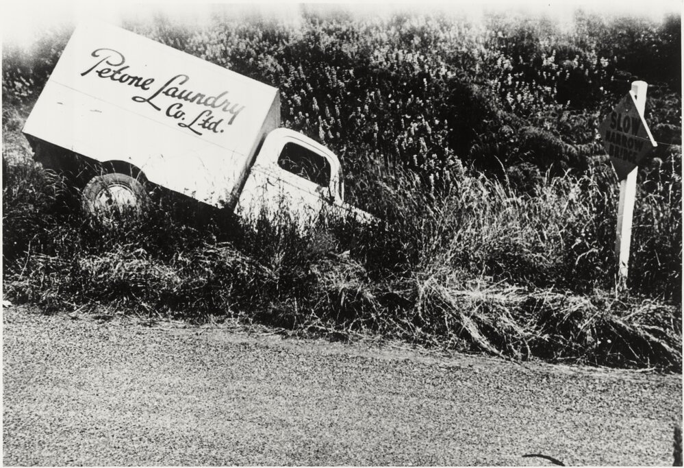 Petone Laundry truck in ditch