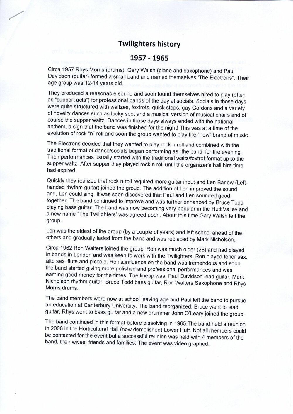 The Twilighters history : 1957-1965