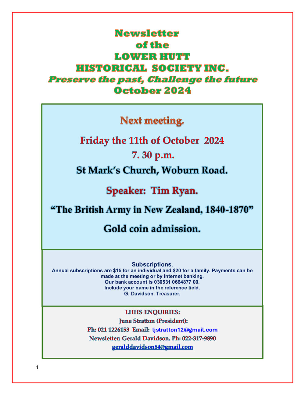Newsletter of the Lower Hutt Historical Society (October 2024)