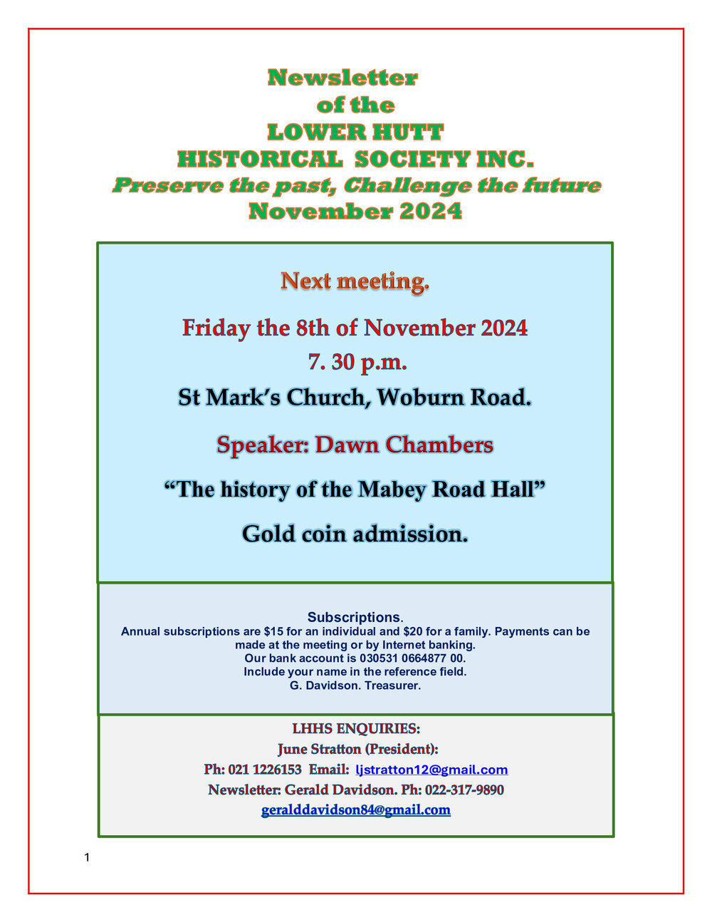Newsletter of the Lower Hutt Historical Society (November 2024)