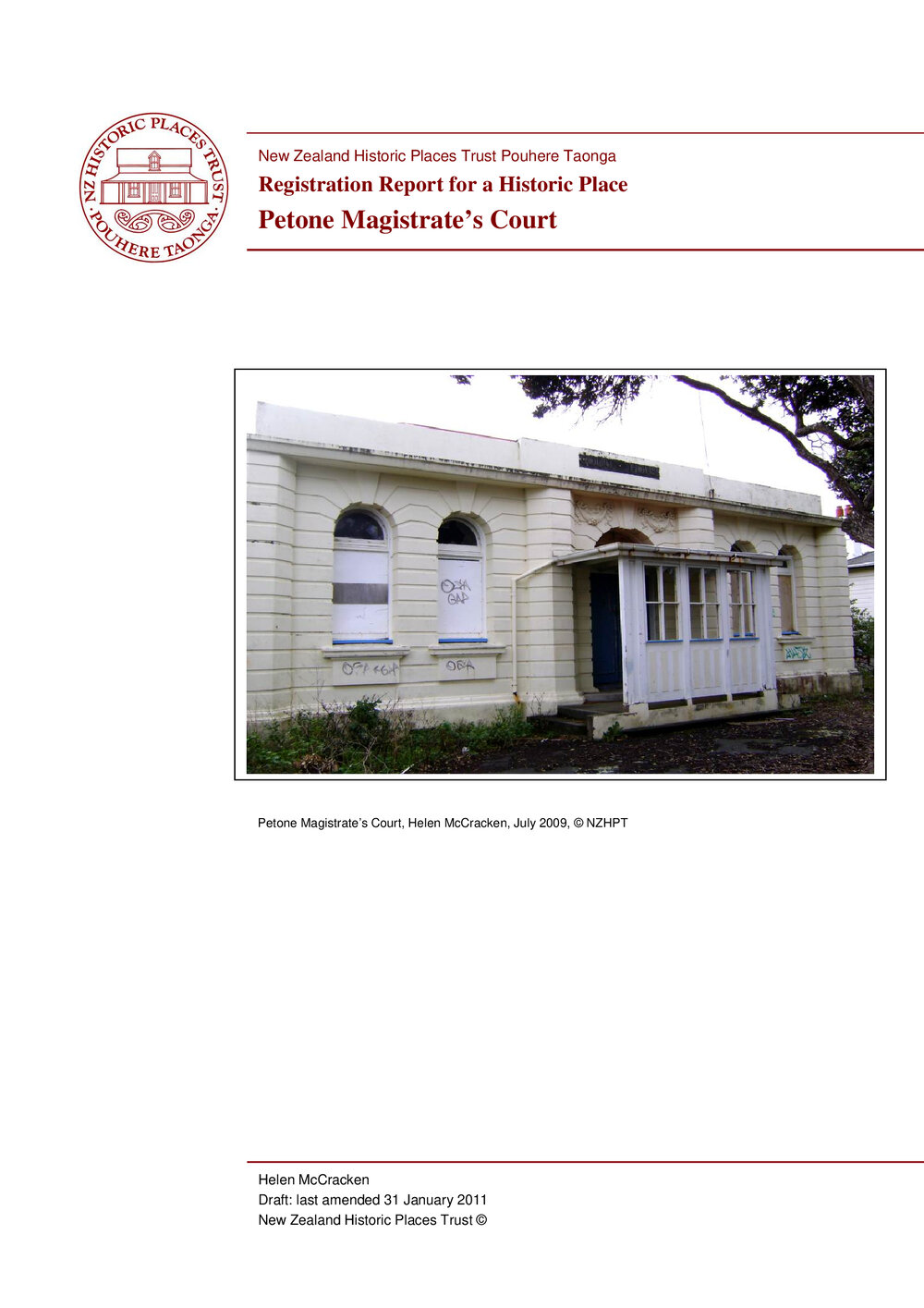 Registration Report for a Historic Place : Petone Magistrate's Court
