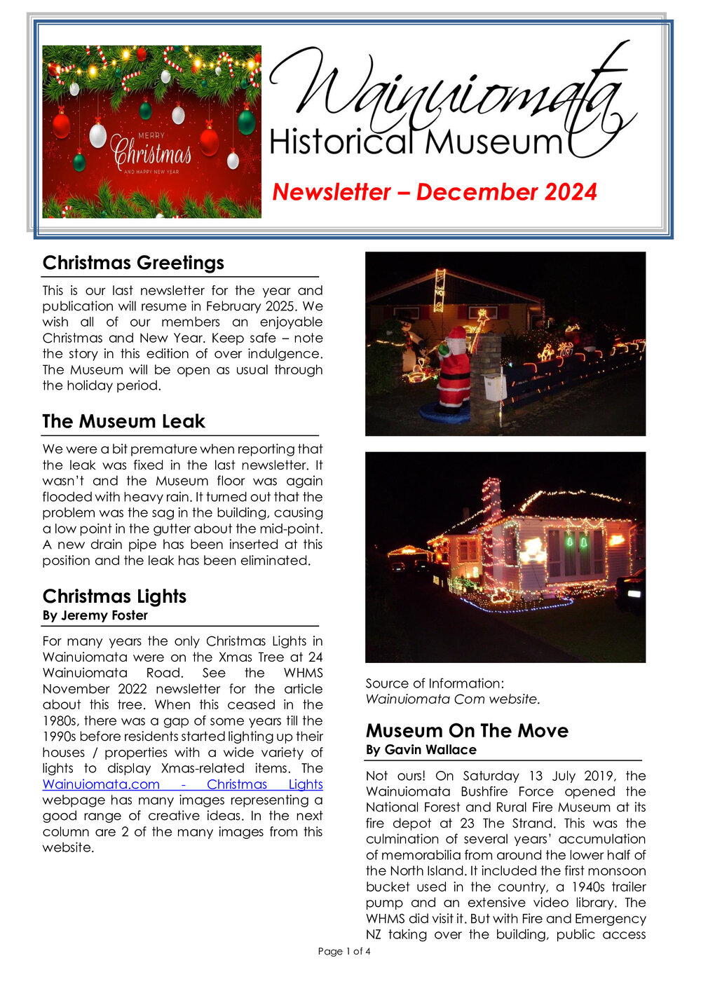 Newsletter (Wainuiomata Historical Museum) December 2024