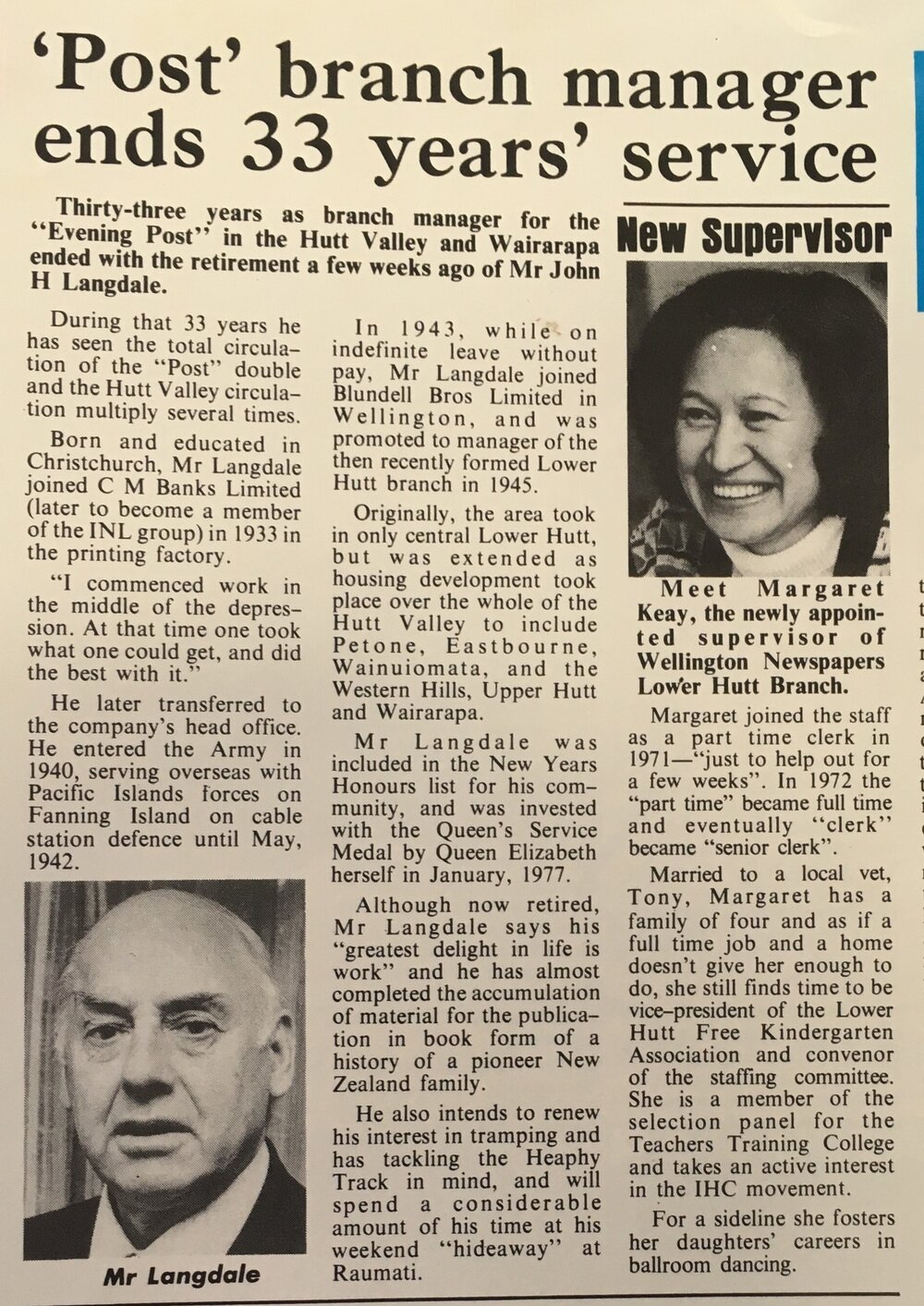 'Post' branch manager ends 33 years' service