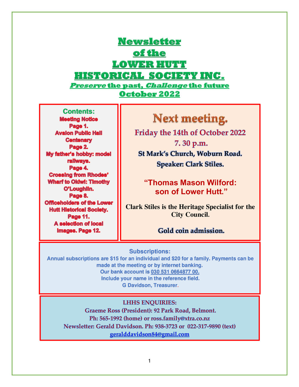 Newsletter of the Lower Hutt Historical Society