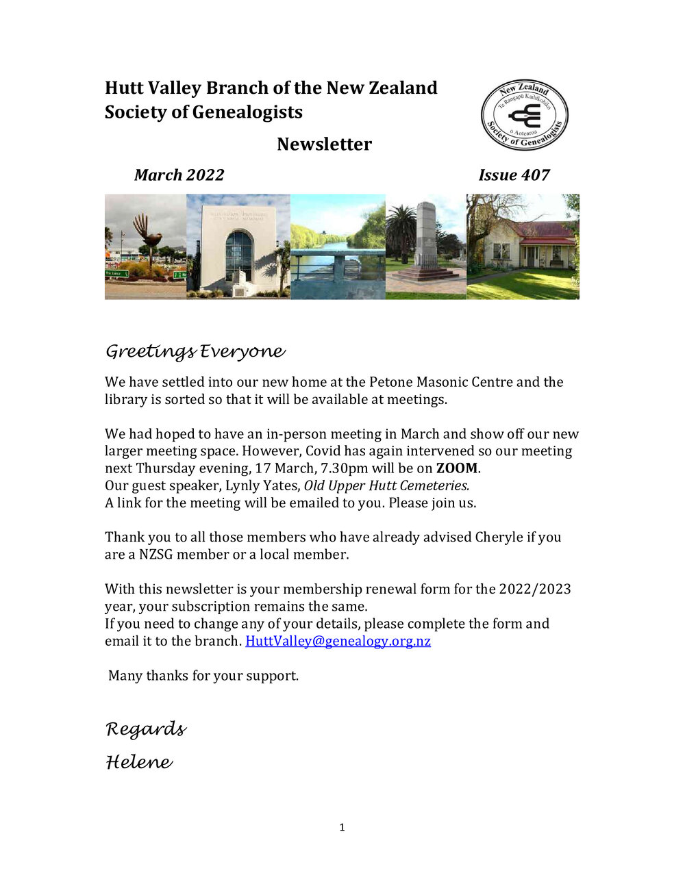 Newsletter (NZ Society of Genealogists, Hutt Valley Branch)