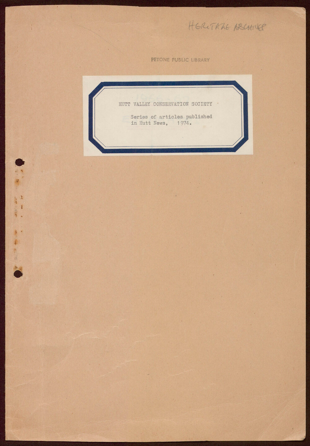 Hutt Valley Conservation Society : Series of Articles Published in the Hutt News