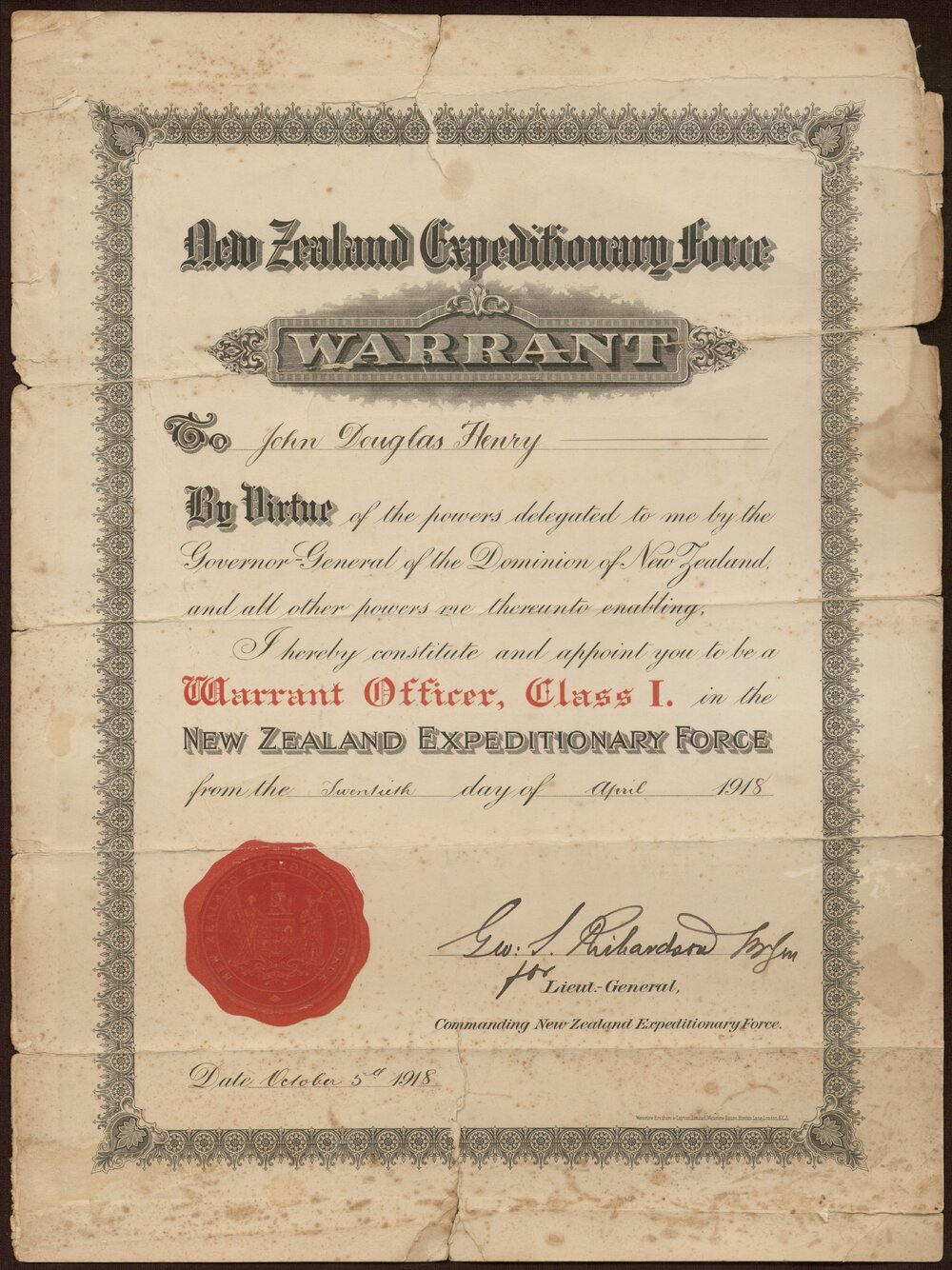 New Zealand Expeditionary Force Warrant