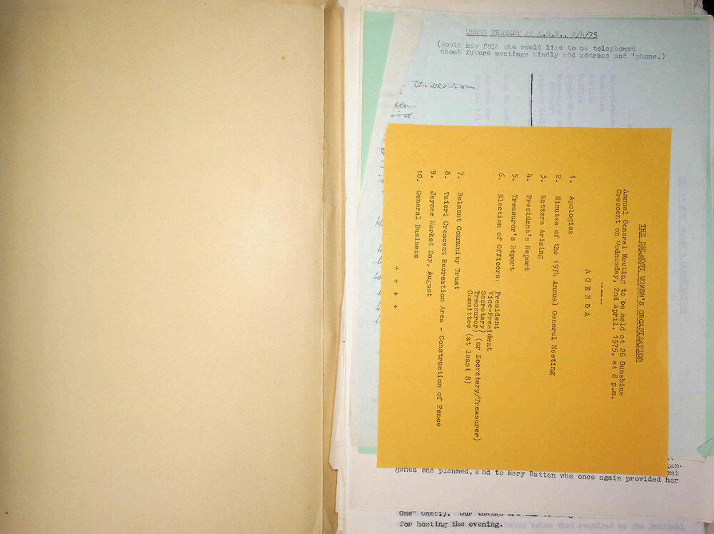 Belmont Women's Organisation - minutes, correspondence