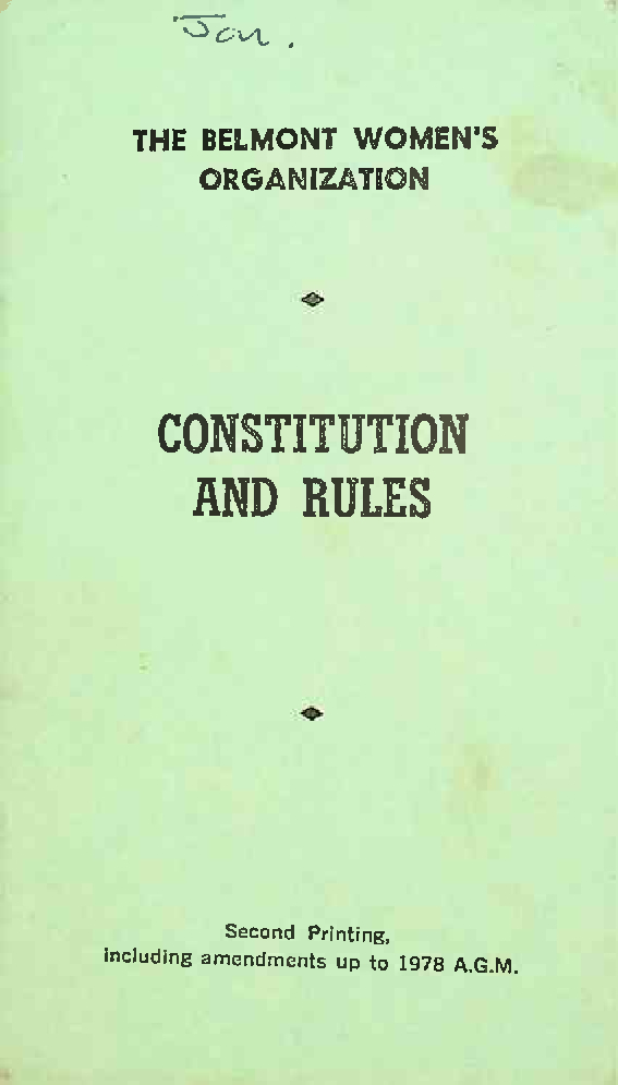Belmont Women's Organisation - Constitution and Rules