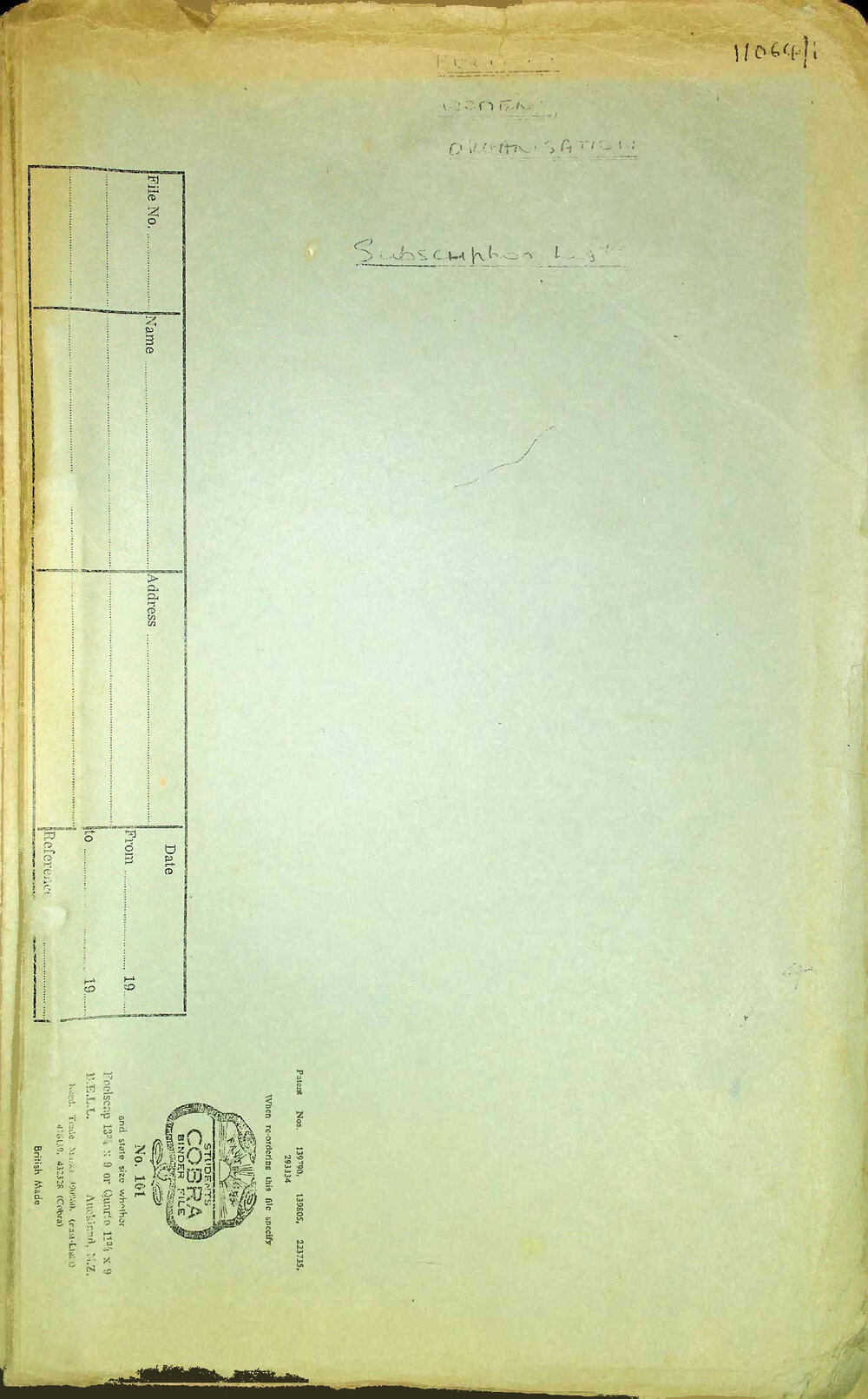 Belmont Women's Organisation - Subscription Lists