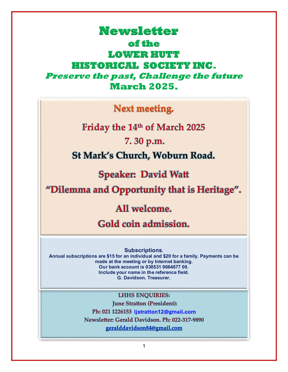 Newsletter of the Lower Hutt Historical Society (March 2025)