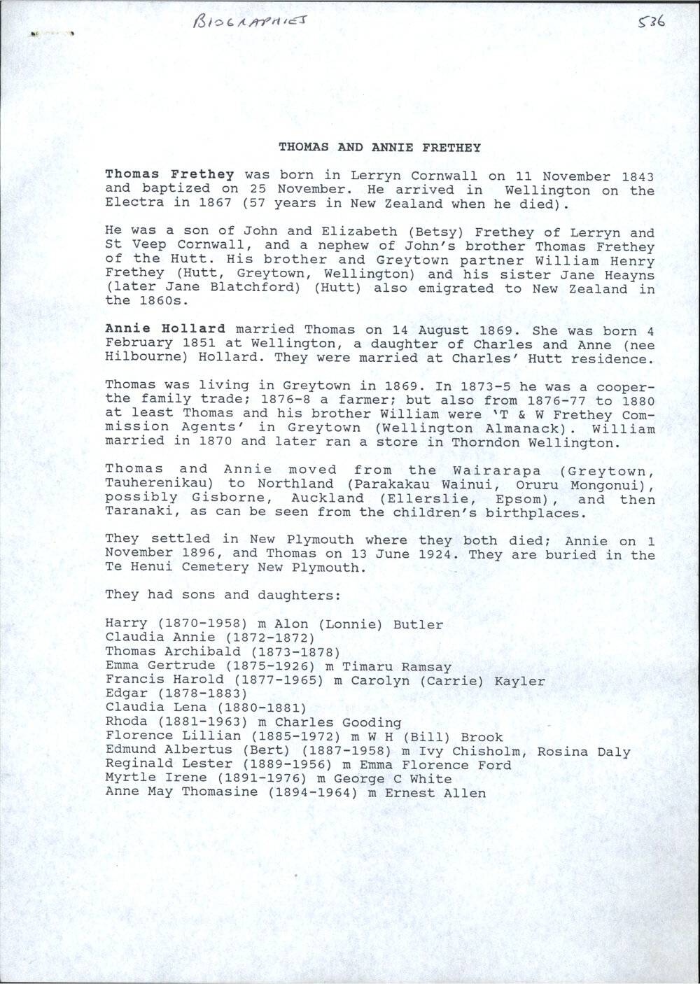 Thomas and Annie Frethey