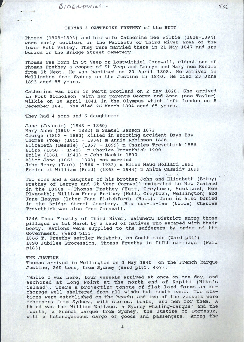 Thomas and Catherine Frethey of the Hutt