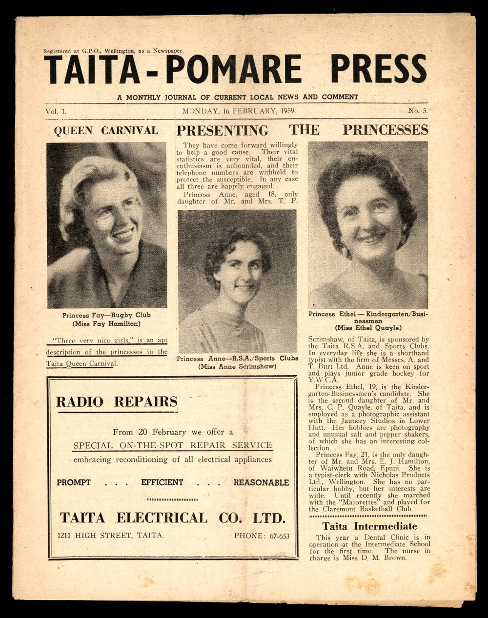 Taita Pomare Press 1959 Feb 16