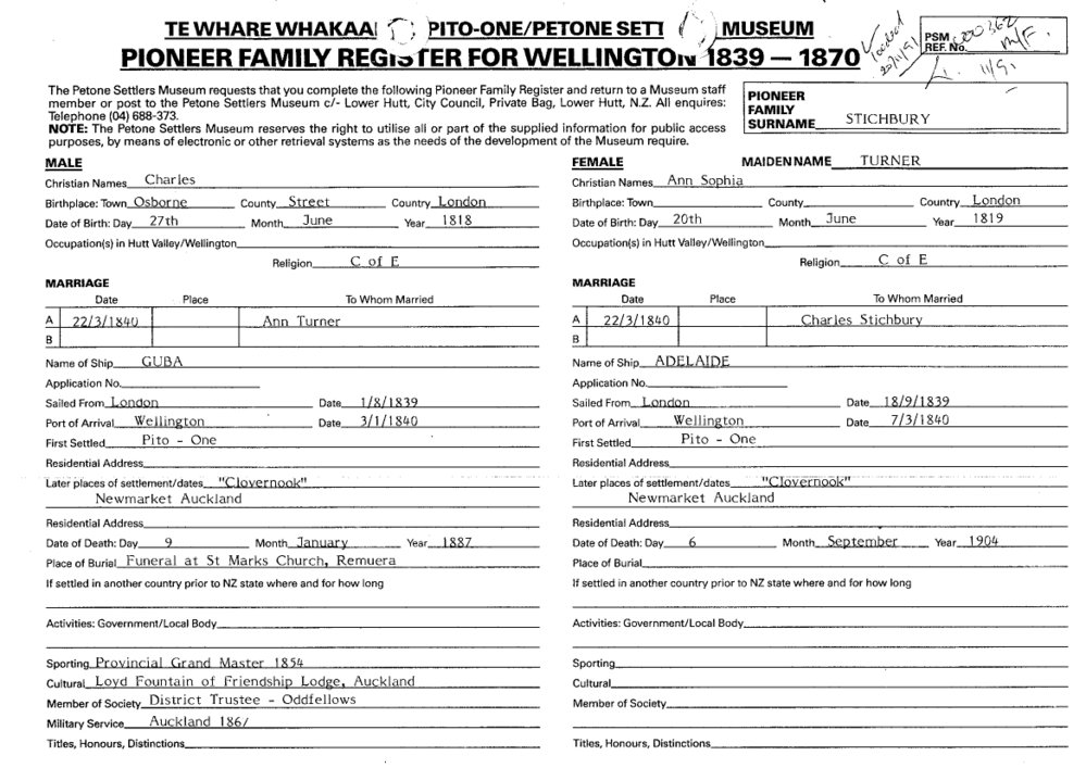 Pioneer Family Register : Stichbury
