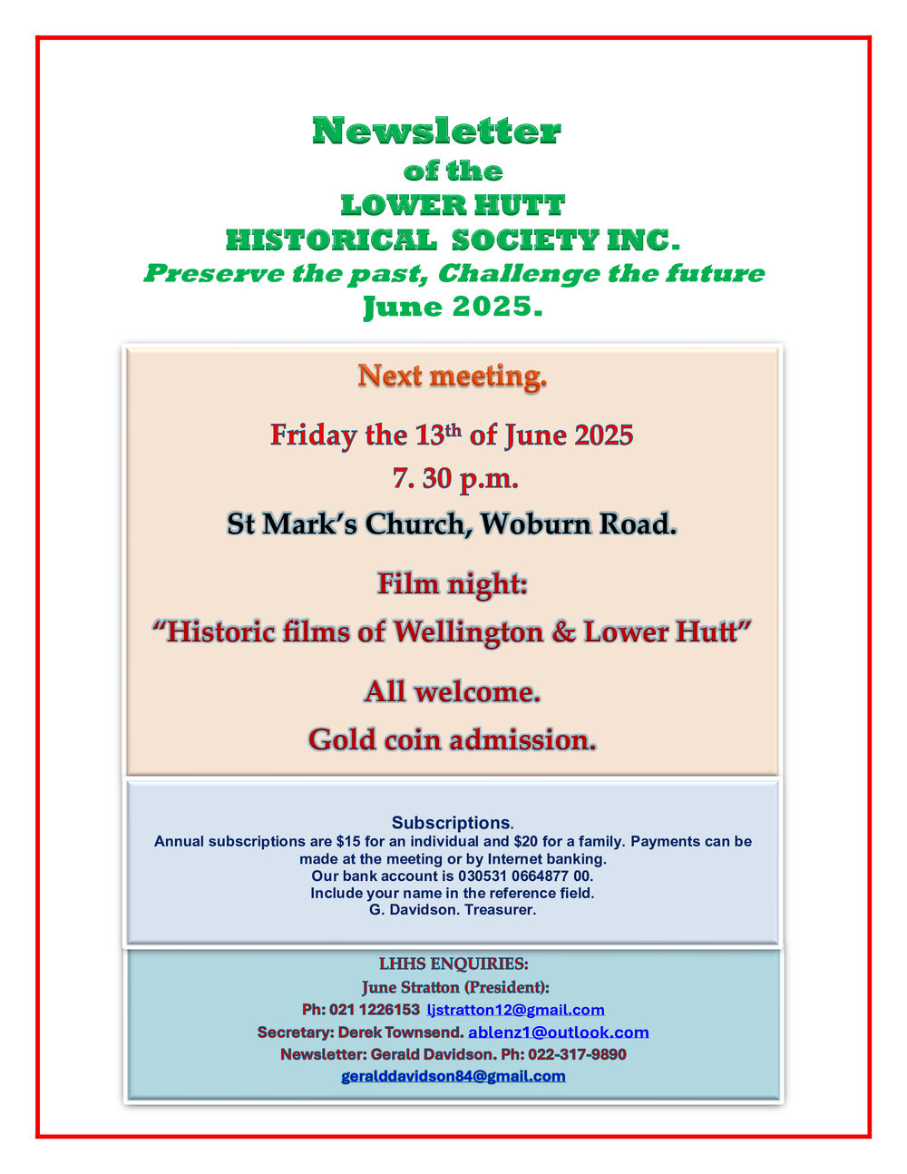 Newsletter of the Lower Hutt Historical Society (June 2025)