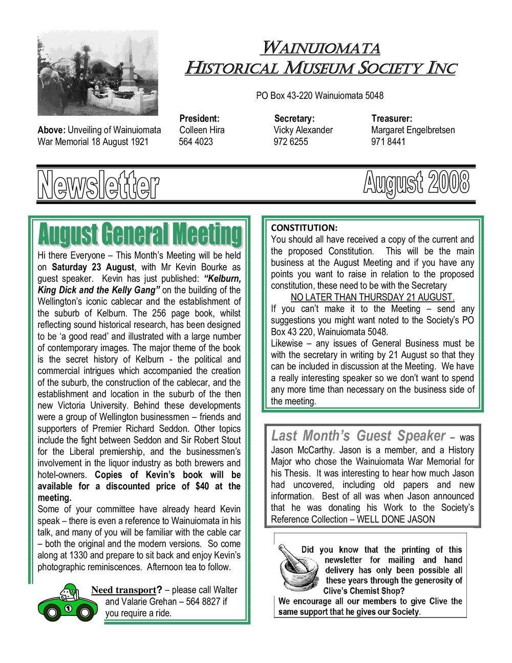Newsletter (Wainuiomata Historical Museum) August 2008