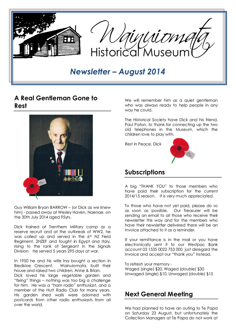 Newsletter (Wainuiomata Historical Museum) August 2014
