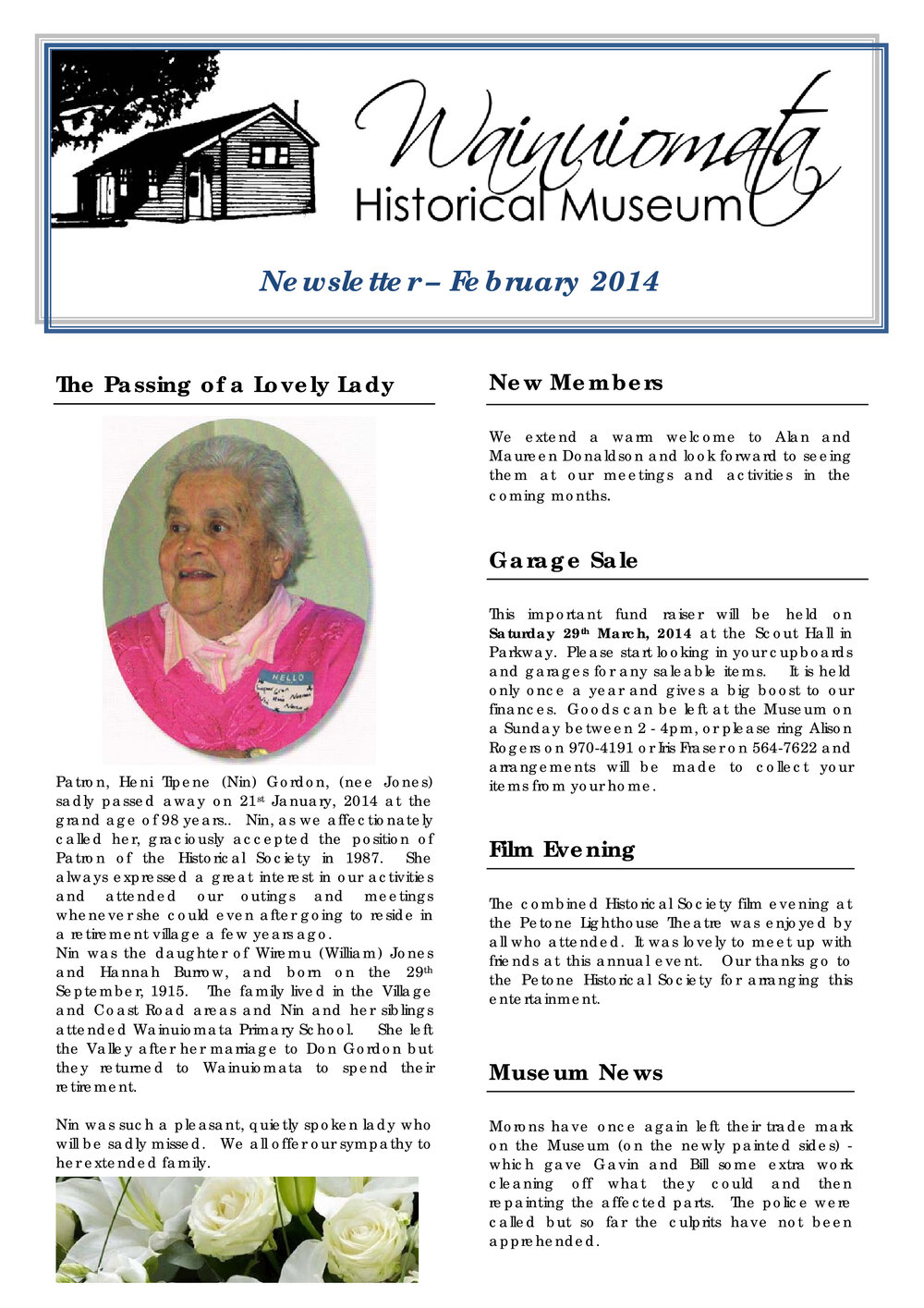 Newsletter (Wainuiomata Historical Museum) February 2014