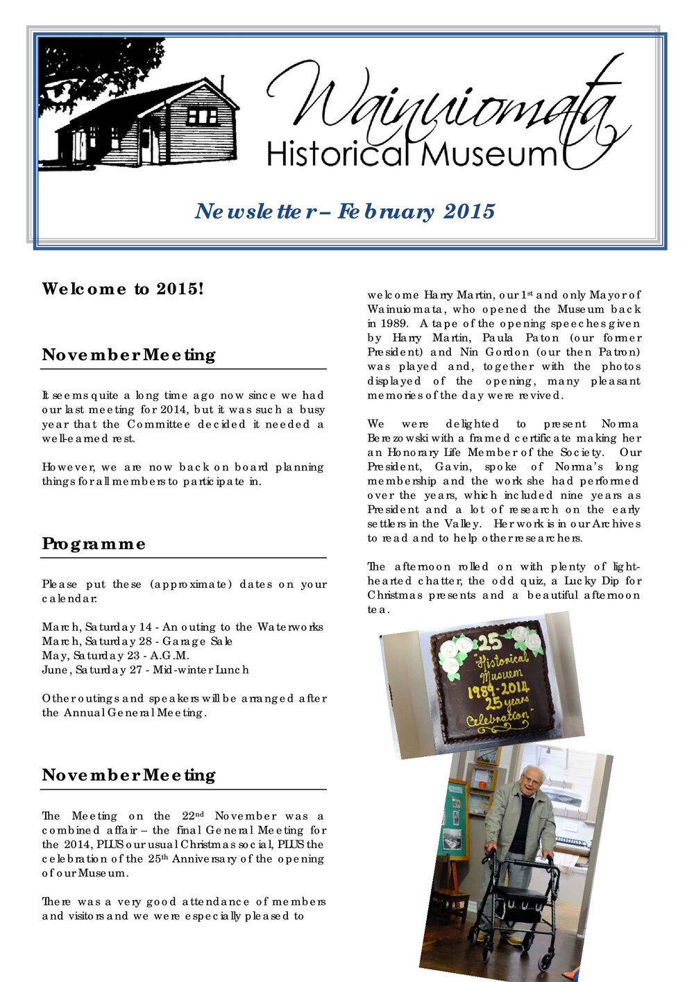 Newsletter (Wainuiomata Historical Museum) February 2015