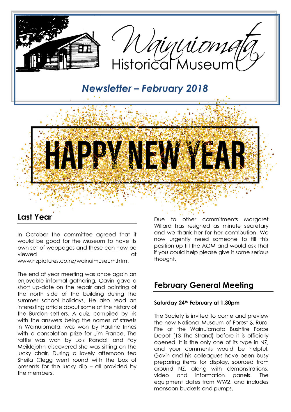 Newsletter (Wainuiomata Historical Museum) February 2018