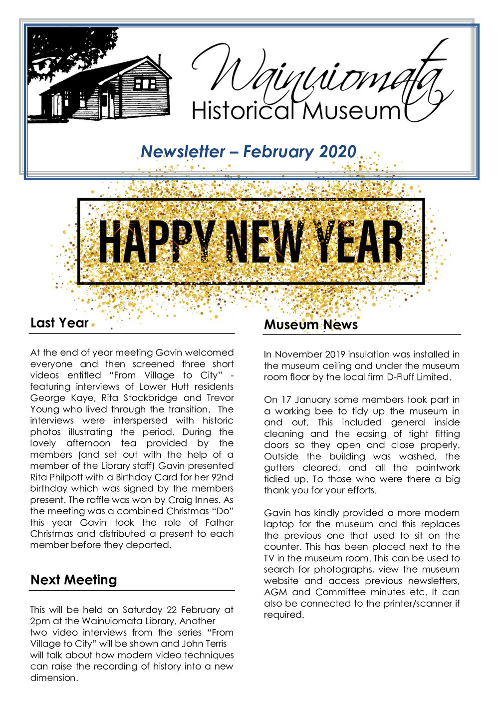 Newsletter (Wainuiomata Historical Museum) February 2020