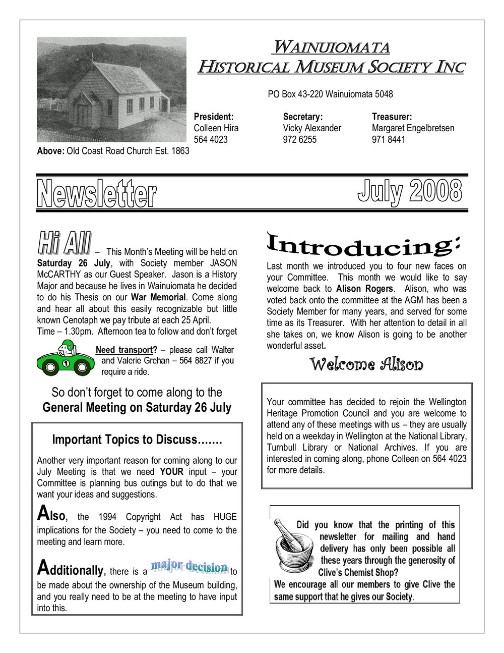 Newsletter (Wainuiomata Historical Museum) July 2008