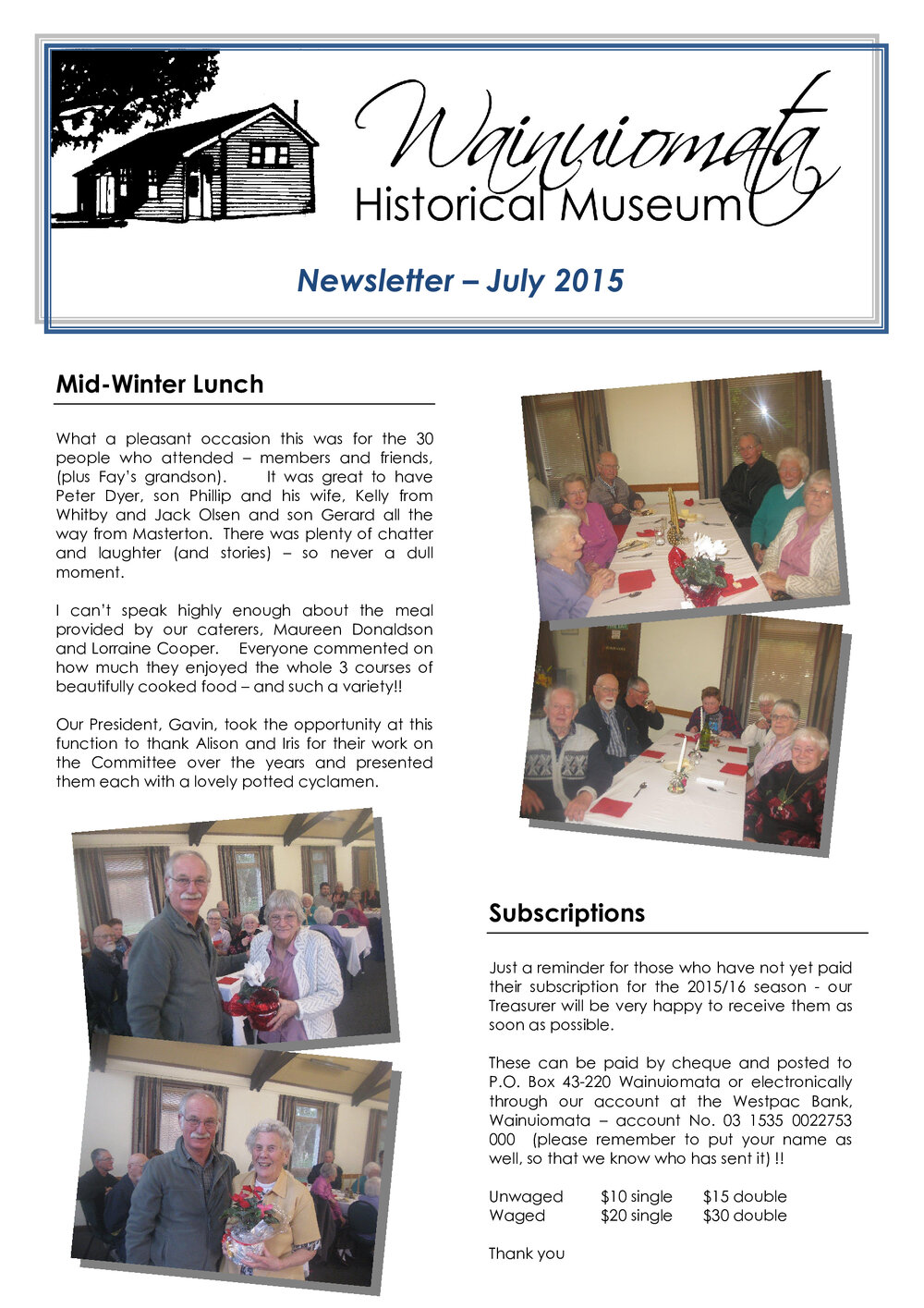Newsletter (Wainuiomata Historical Museum) July 2015