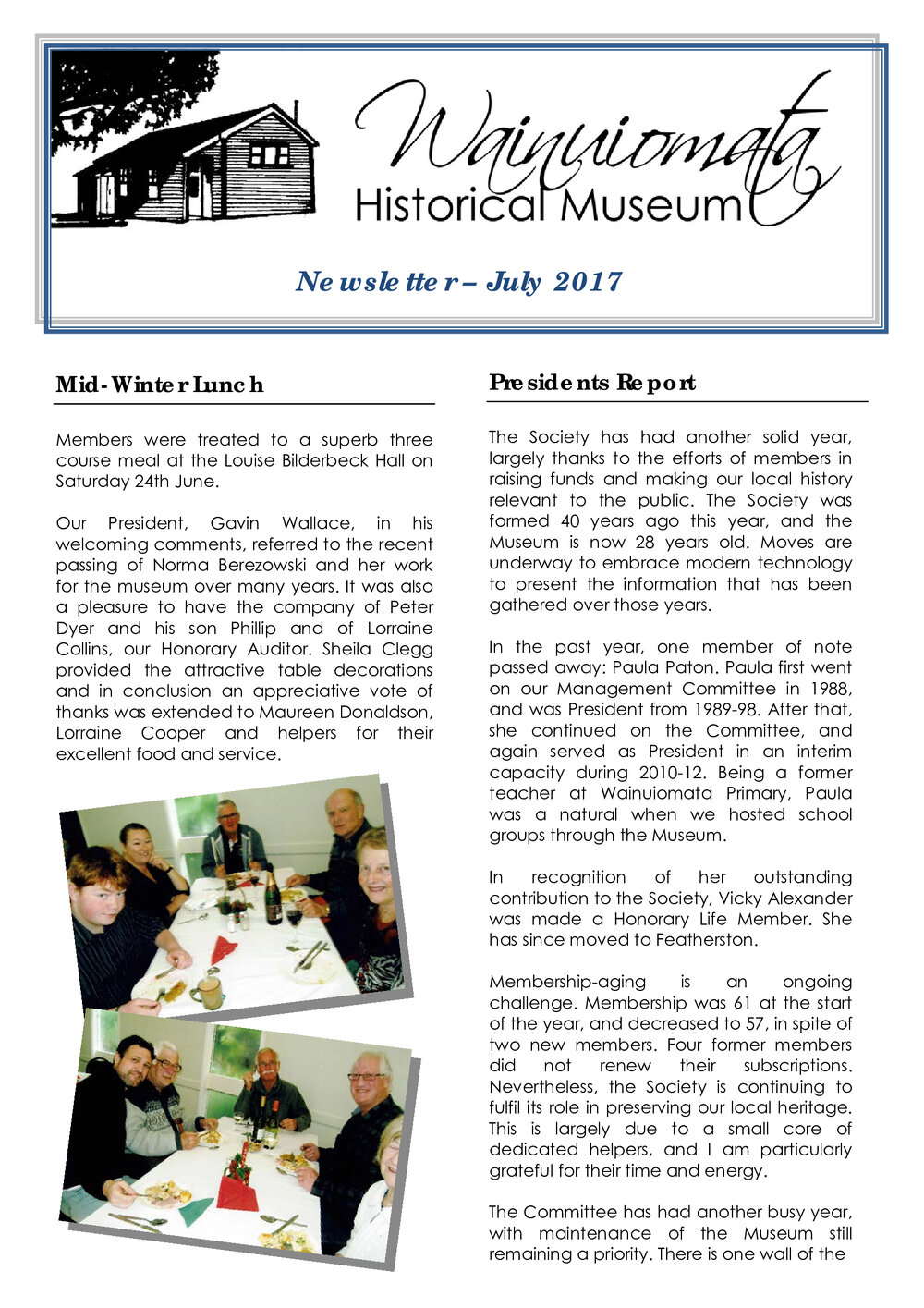 Newsletter (Wainuiomata Historical Museum) July 2017