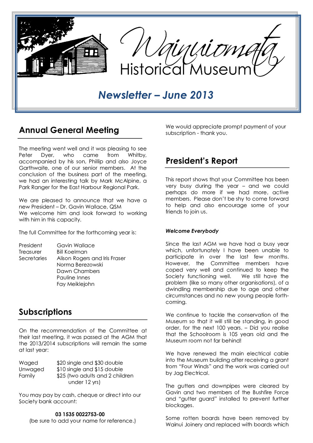 Newsletter (Wainuiomata Historical Museum) June 2013