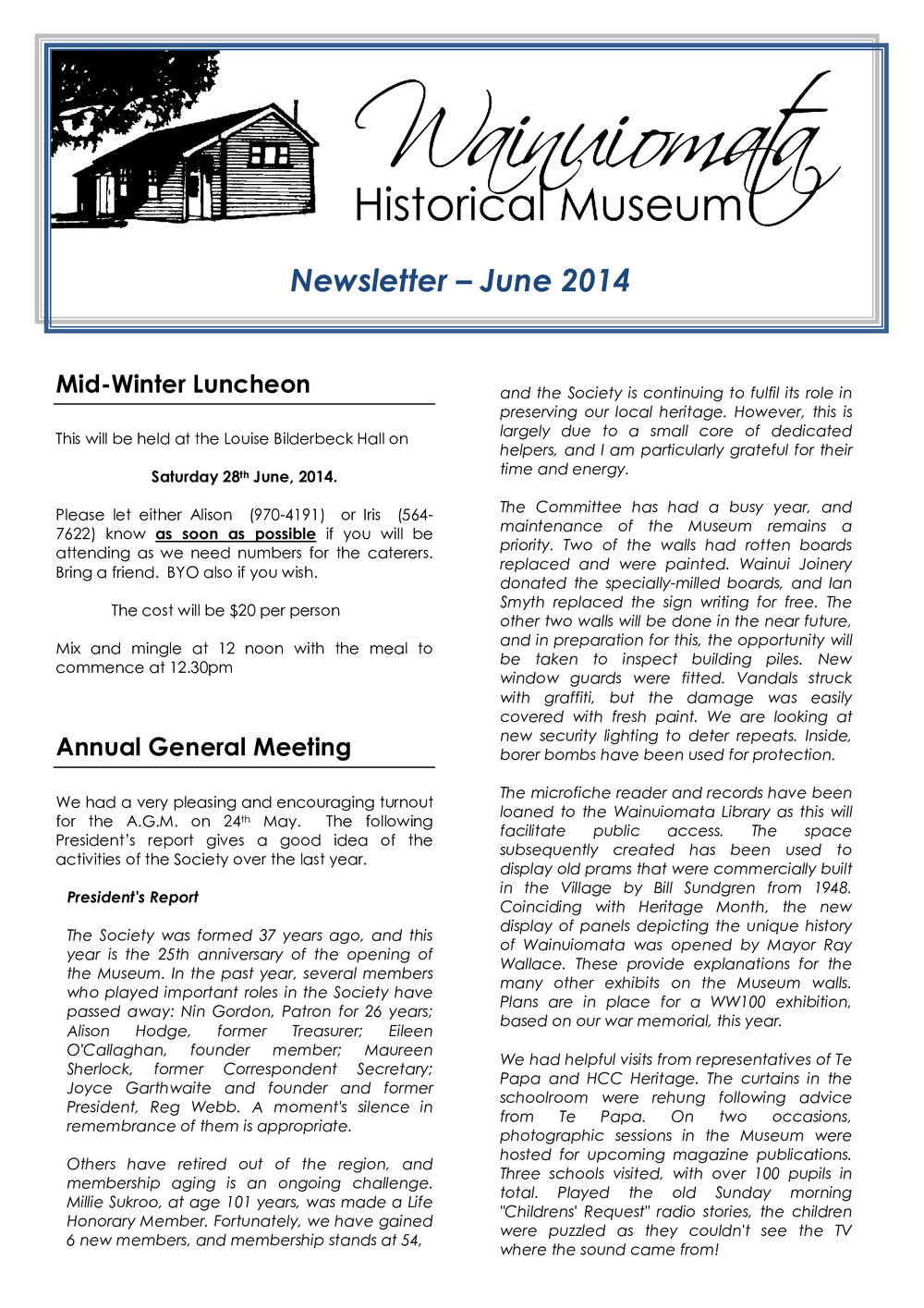 Newsletter (Wainuiomata Historical Museum) June 2014