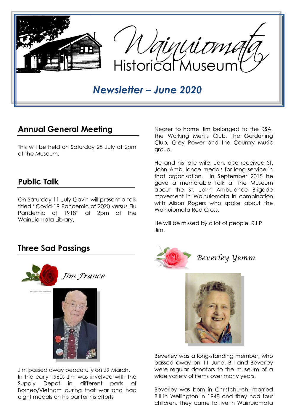 Newsletter (Wainuiomata Historical Museum) June 2020