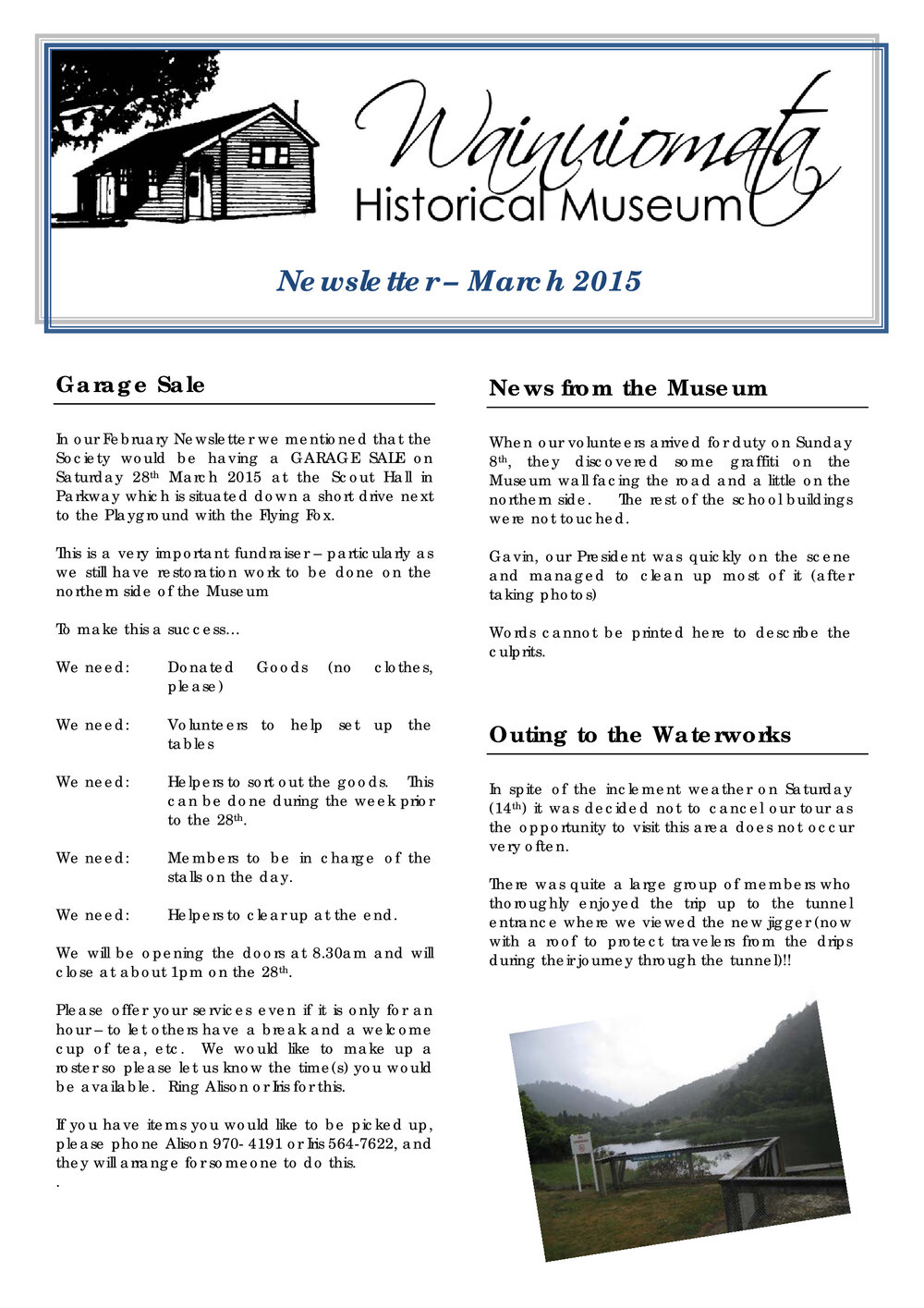 Newsletter (Wainuiomata Historical Museum) March 2015
