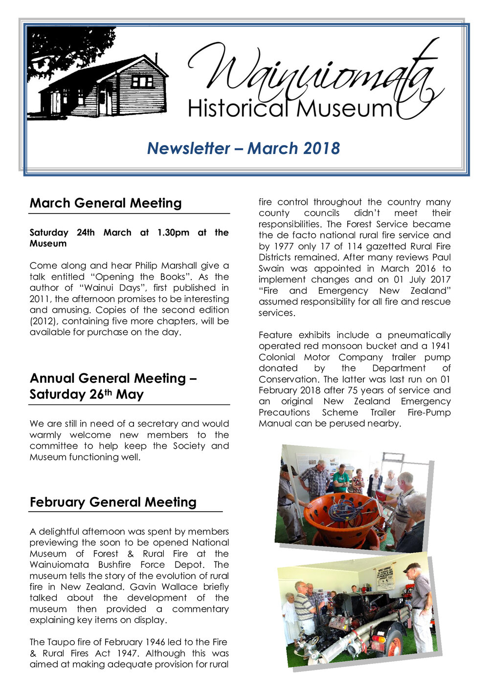 Newsletter (Wainuiomata Historical Museum) March 2018