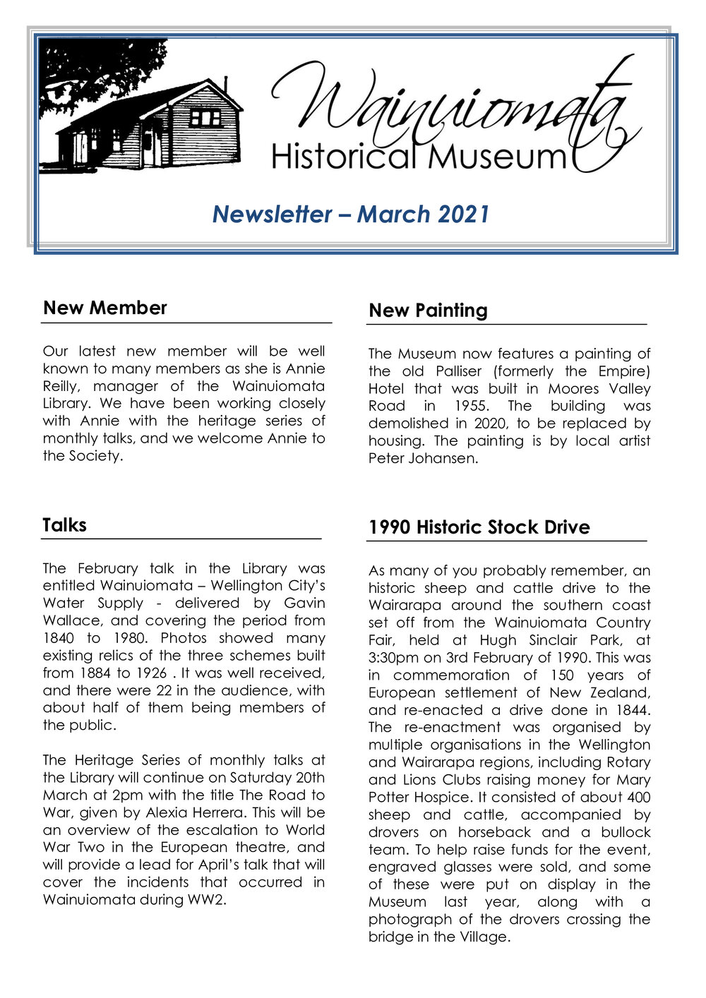 Newsletter (Wainuiomata Historical Museum) March 2021