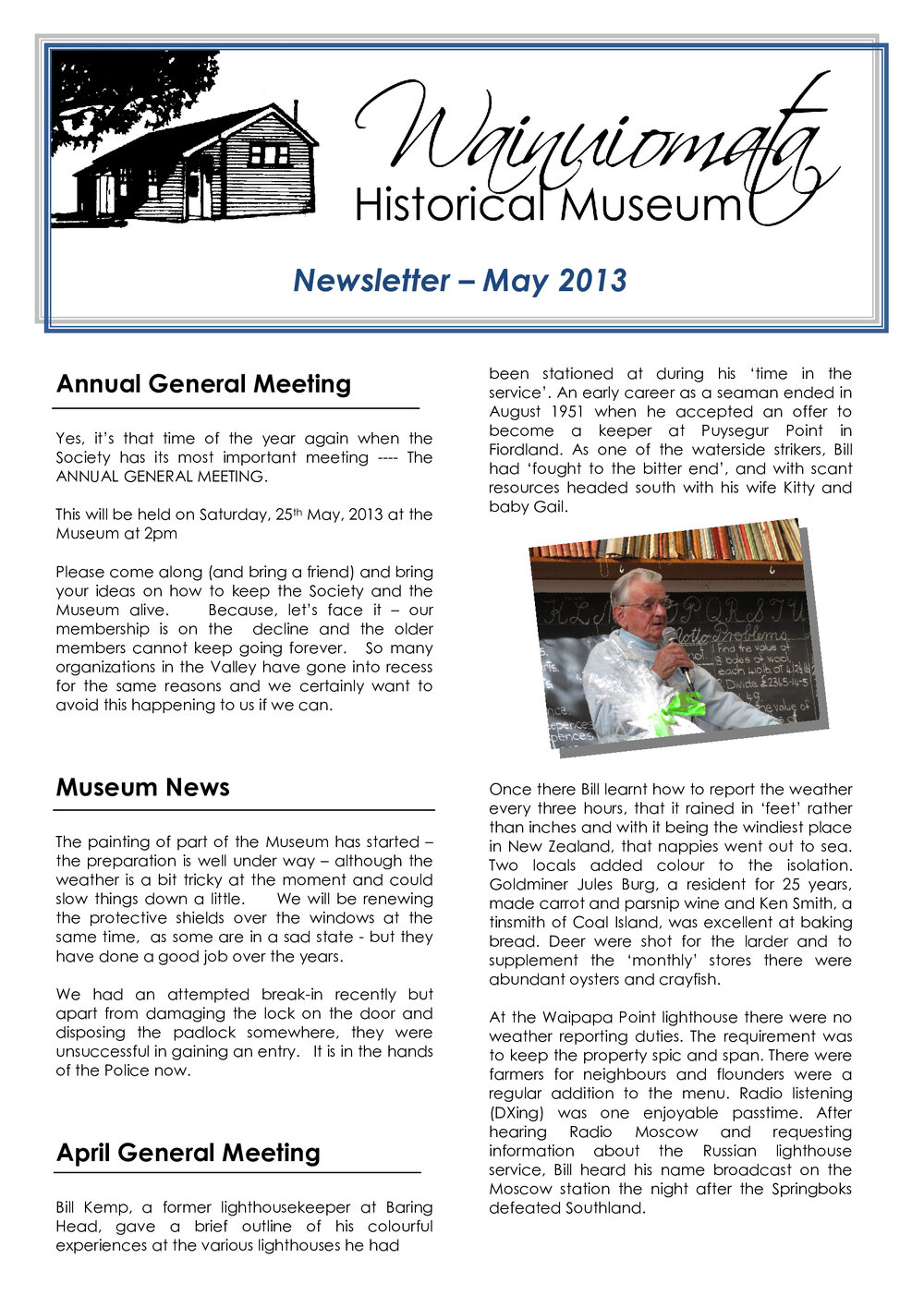 Newsletter (Wainuiomata Historical Museum) May 2013