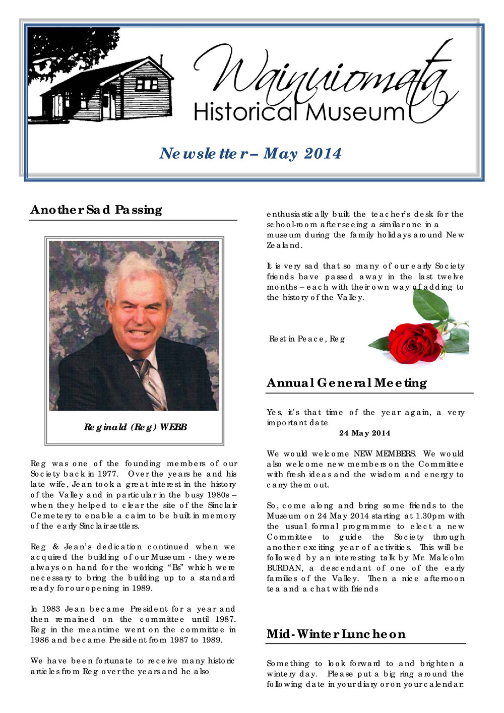 Newsletter (Wainuiomata Historical Museum) May 2014