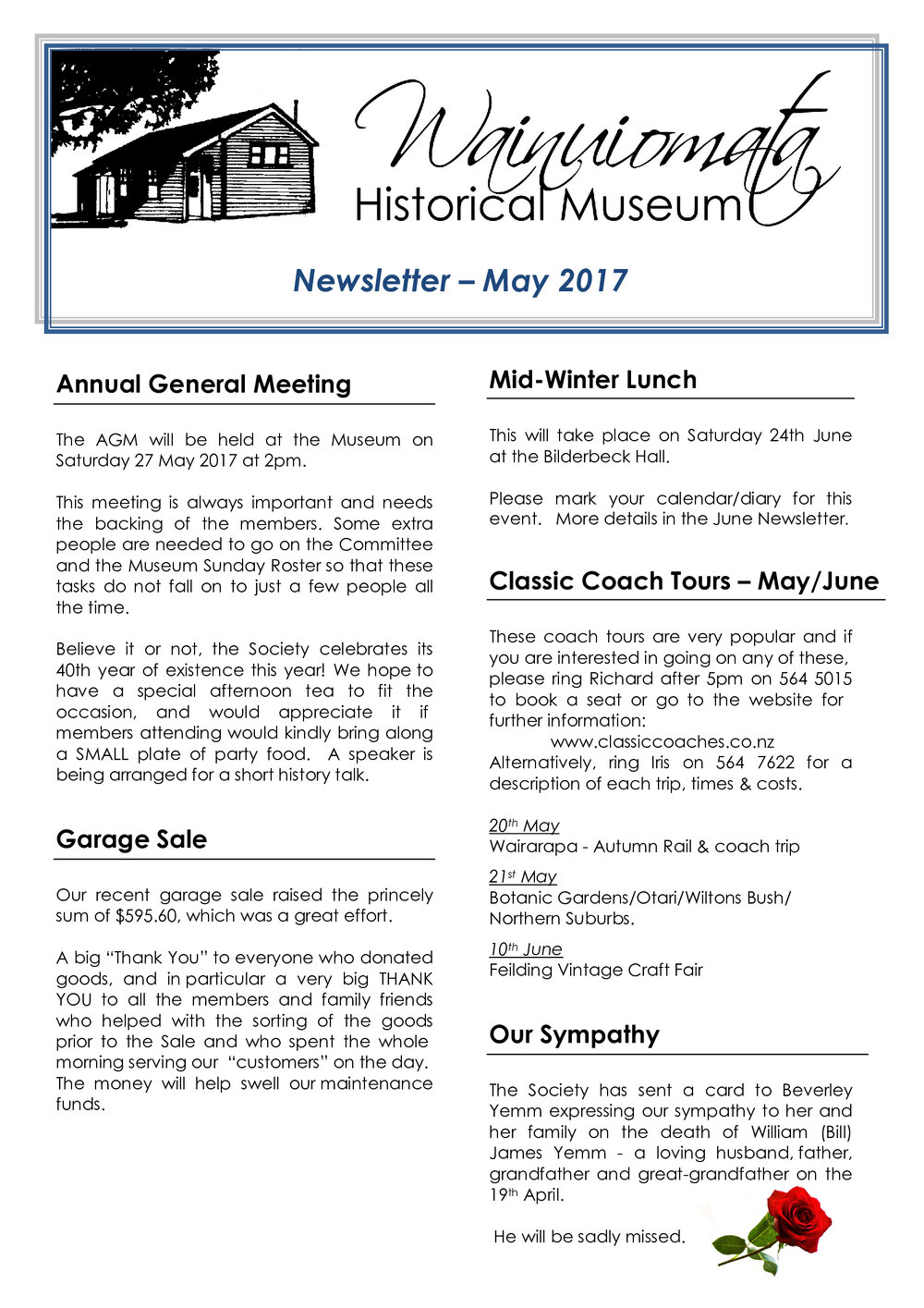Newsletter (Wainuiomata Historical Museum) May 2017