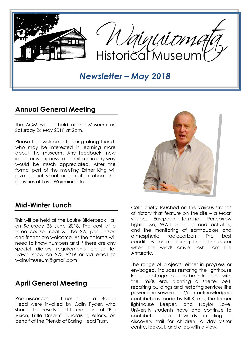Newsletter (Wainuiomata Historical Museum) May 2018