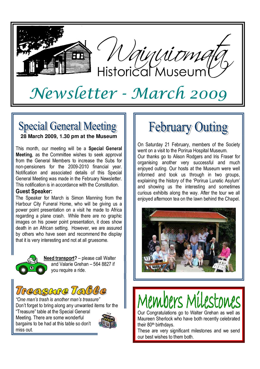 Newsletter (Wainuiomata Historical Museum) March 2009