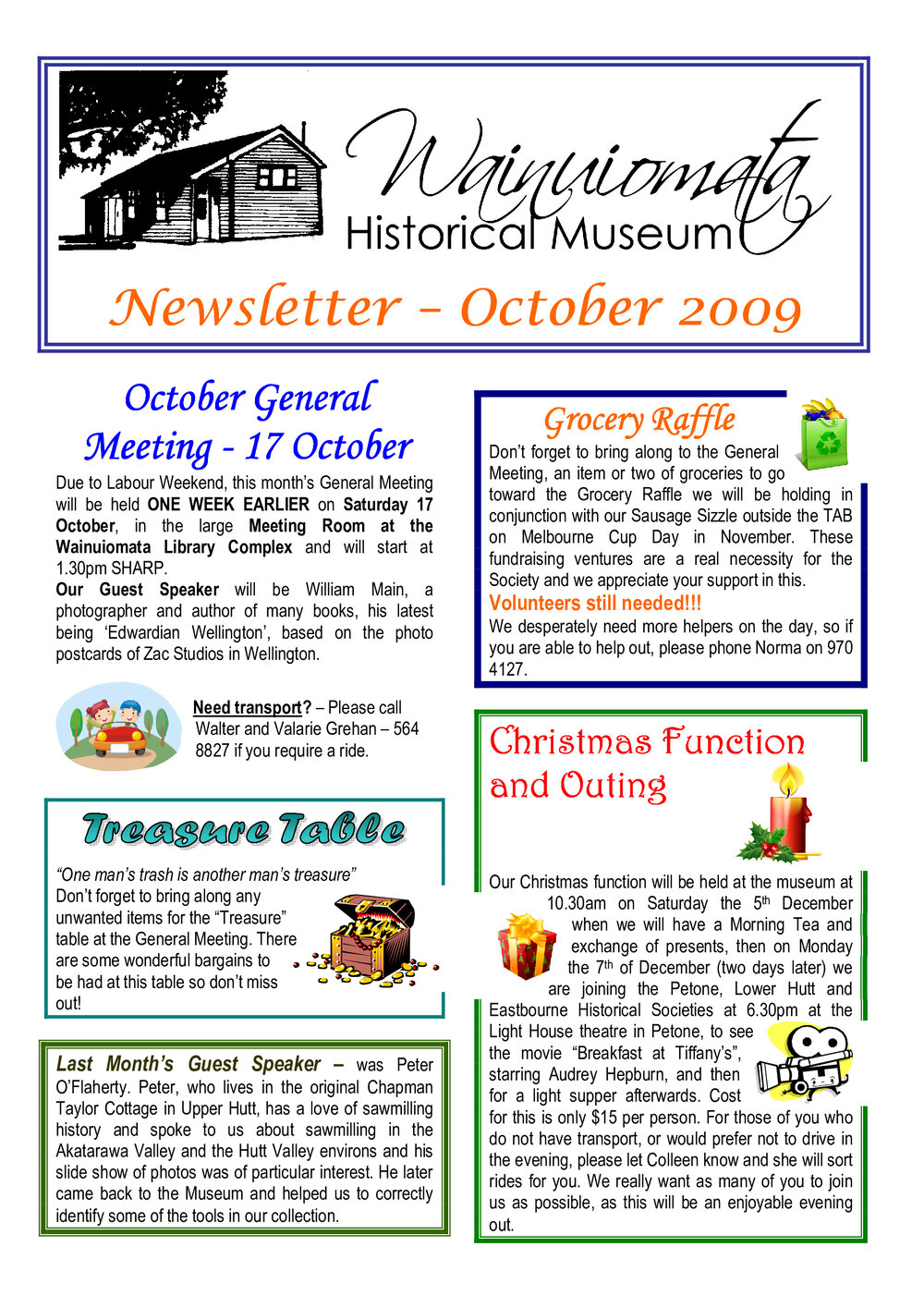 Newsletter (Wainuiomata Historical Museum) October 2009