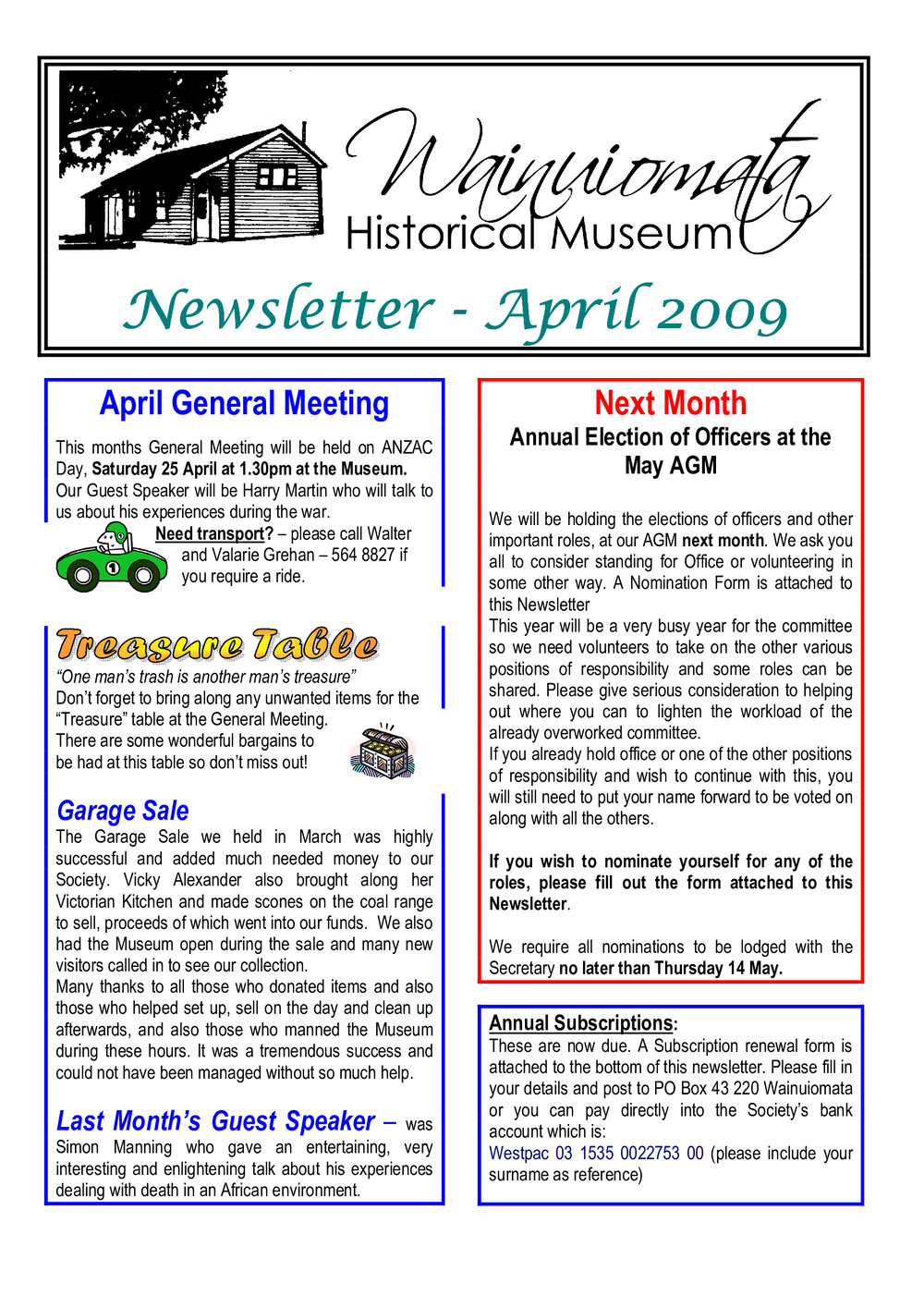 Newsletter (Wainuiomata Historical Museum) April 2009