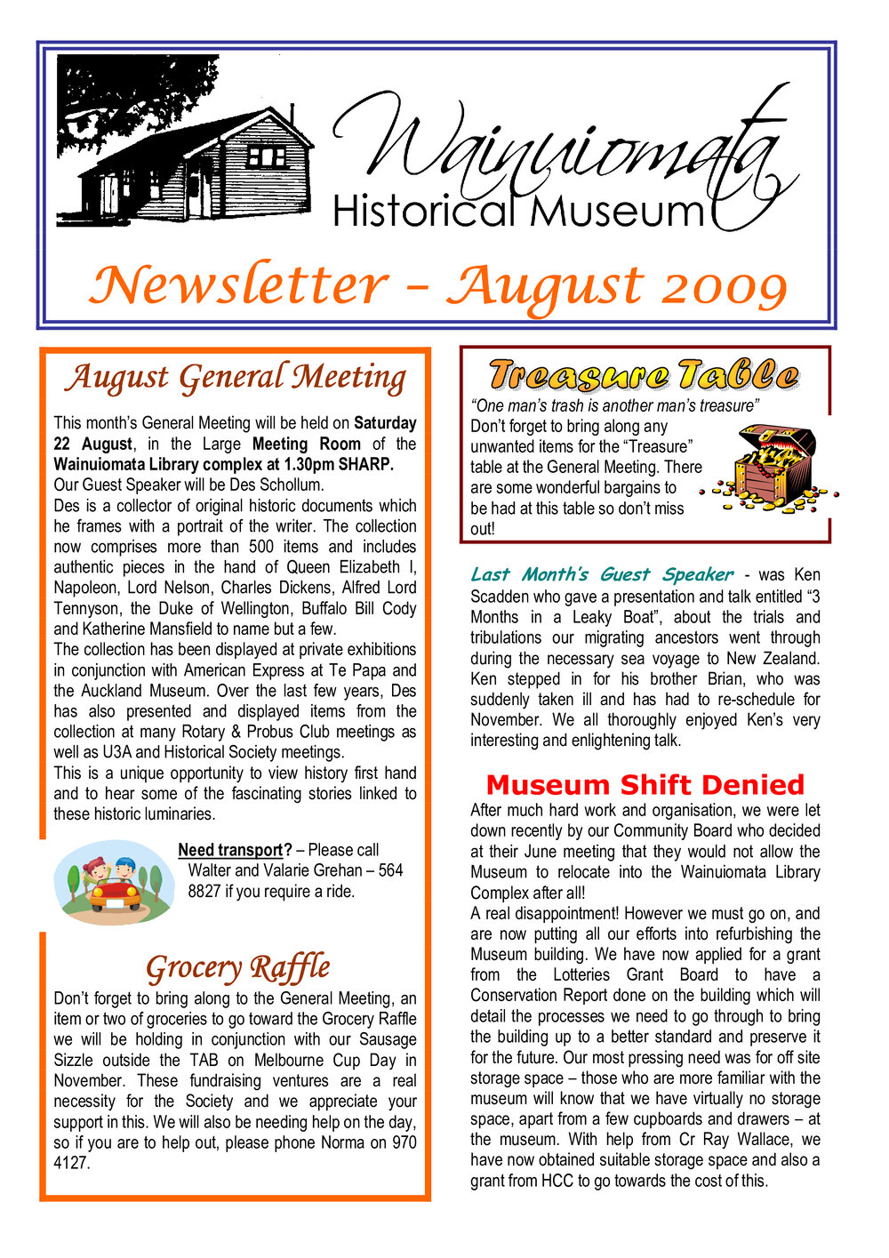 Newsletter (Wainuiomata Historical Museum) August 2009