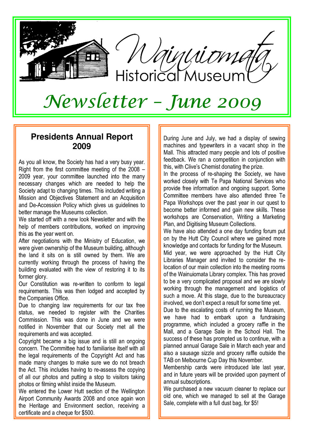 Newsletter (Wainuiomata Historical Museum) June 2009