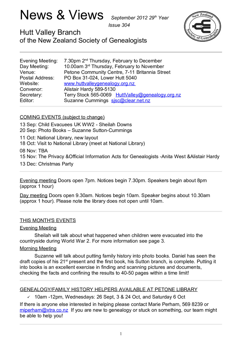 Newsletter (NZ Society of Genealogists, Hutt Valley Branch) 304