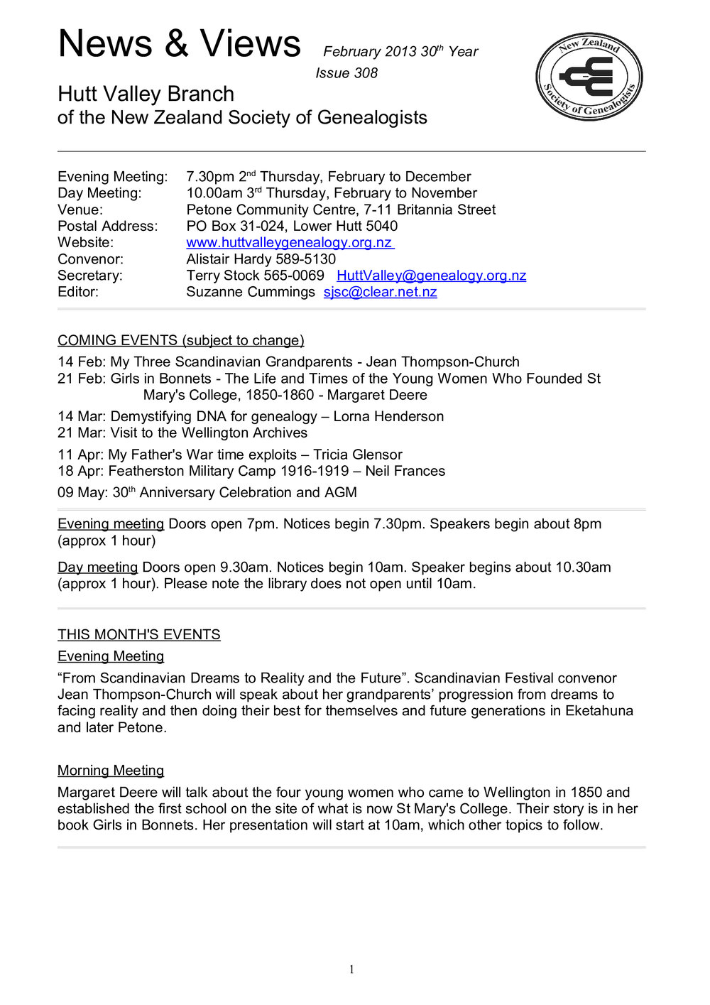 Newsletter (NZ Society of Genealogists, Hutt Valley Branch) 308