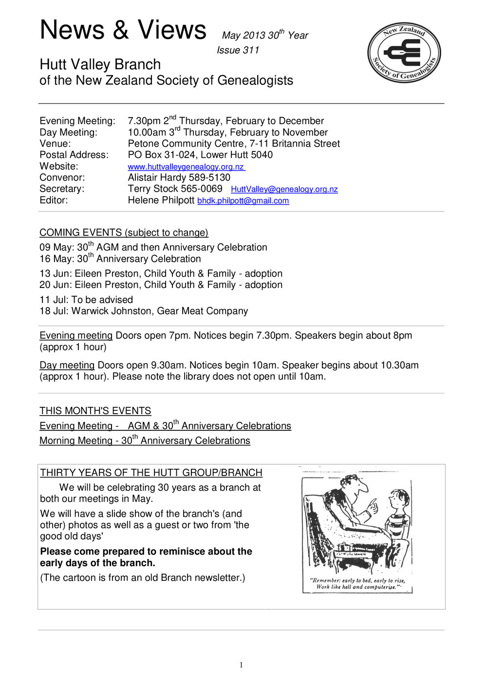 Newsletter (NZ Society of Genealogists, Hutt Valley Branch) 311