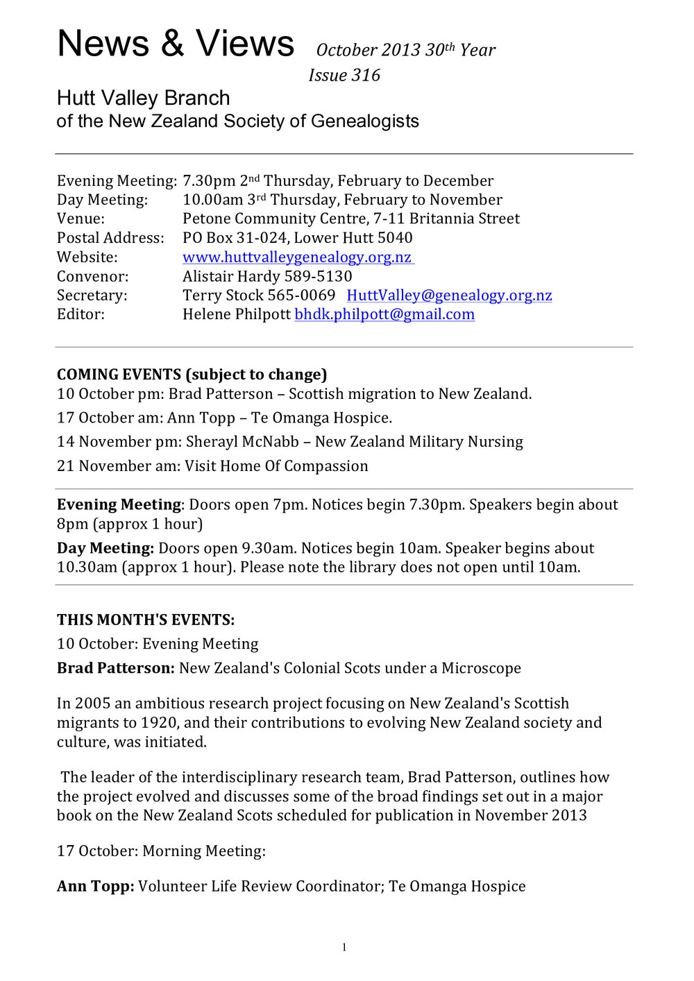 Newsletter (NZ Society of Genealogists, Hutt Valley Branch) 316