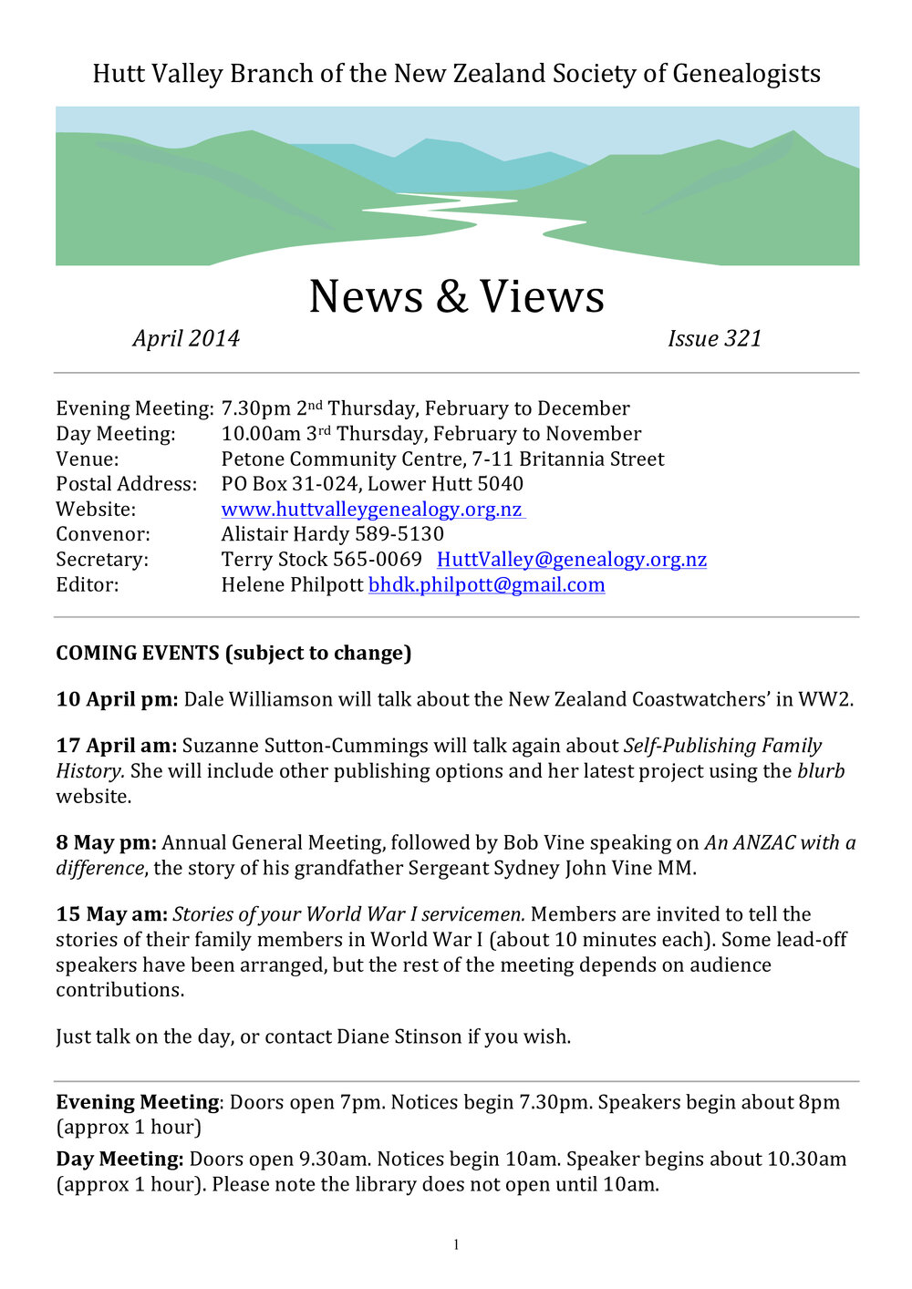 Newsletter (NZ Society of Genealogists, Hutt Valley Branch) 321