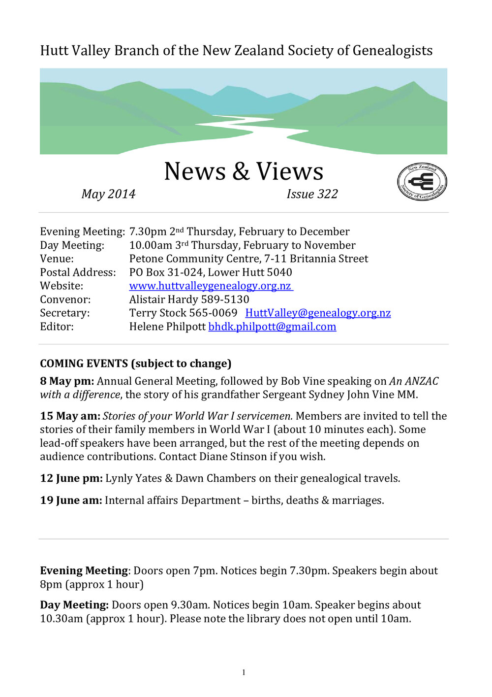 Newsletter (NZ Society of Genealogists, Hutt Valley Branch) 322